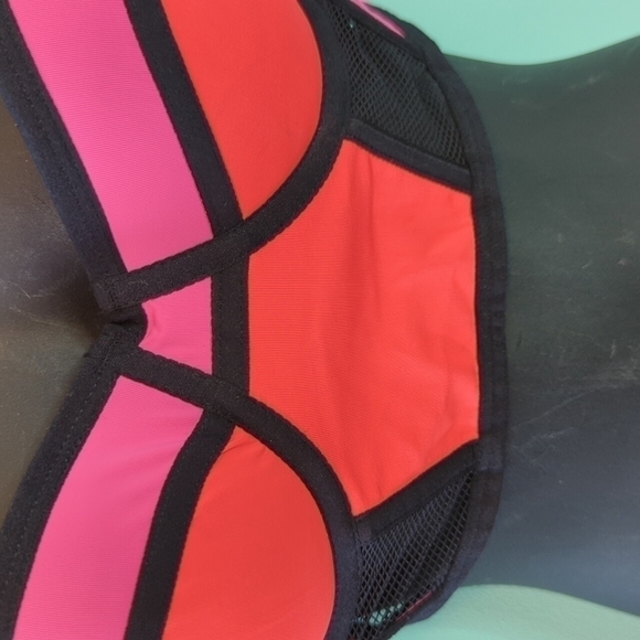 BALANCED Tech Bustier Push-up Black Neon Pink Orange Small New - Picture 3 of 6
